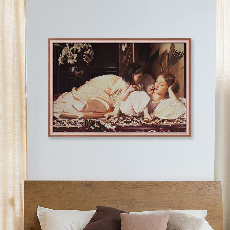 Mère et enfant, reproduction d'art sur toile, H 27 po x l 39 po x P 2 po, Cadre à plumes en ébène