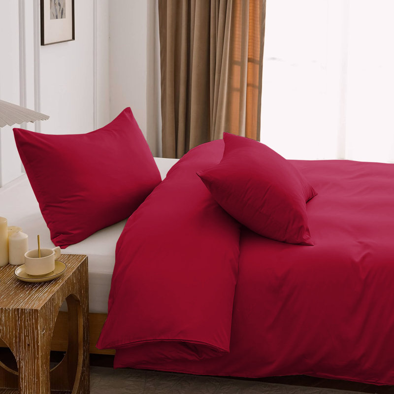 Nitzy Super Soft Reversible Plain Duvet Cover with Pillowcases, UK Single - DE 137 x 200 cm, Burgundy