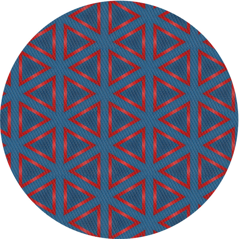 Tapis bleu/rouge à motifs, Rond 4 pi