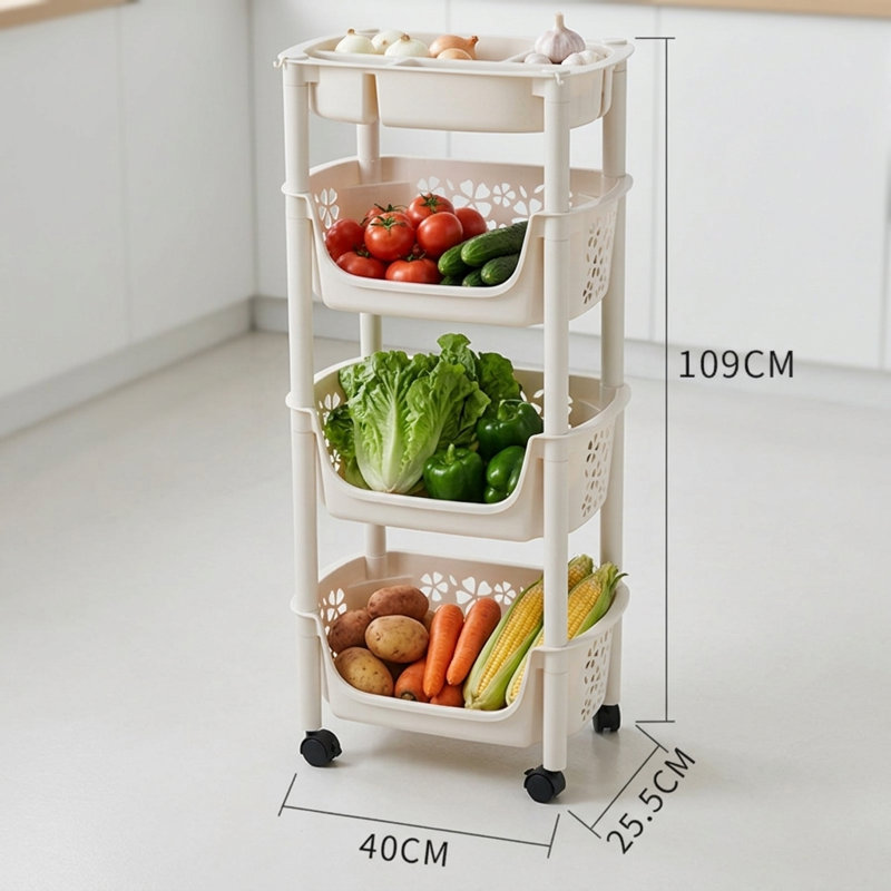 4 Tier Kitchen Basket Storage Trolley Organiser Fruit Vegetable Rack On Wheels