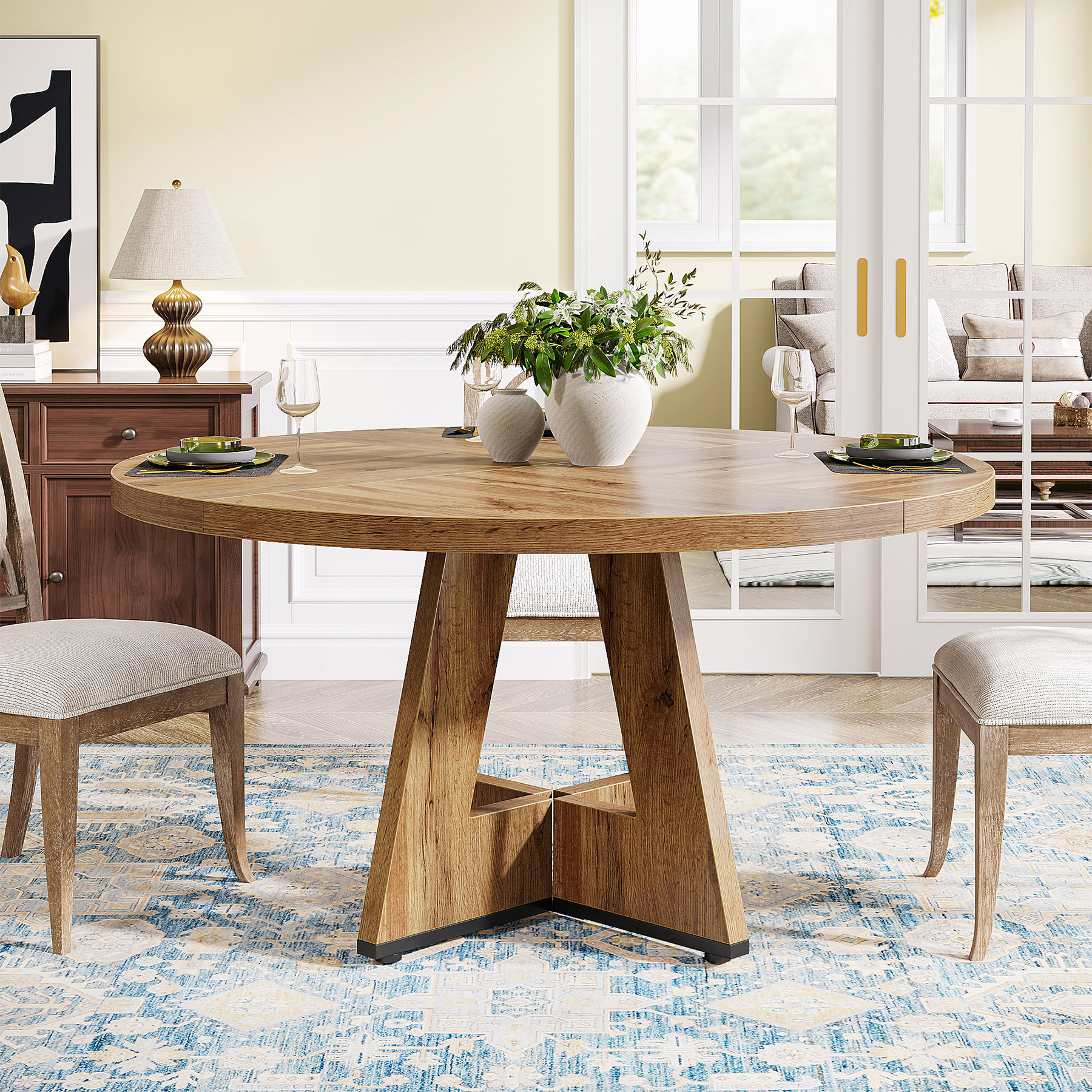 Ebern Designs 47 Inch Round Dining Table for 4 Farmhouse Kitchen Table & Reviews | Wayfair