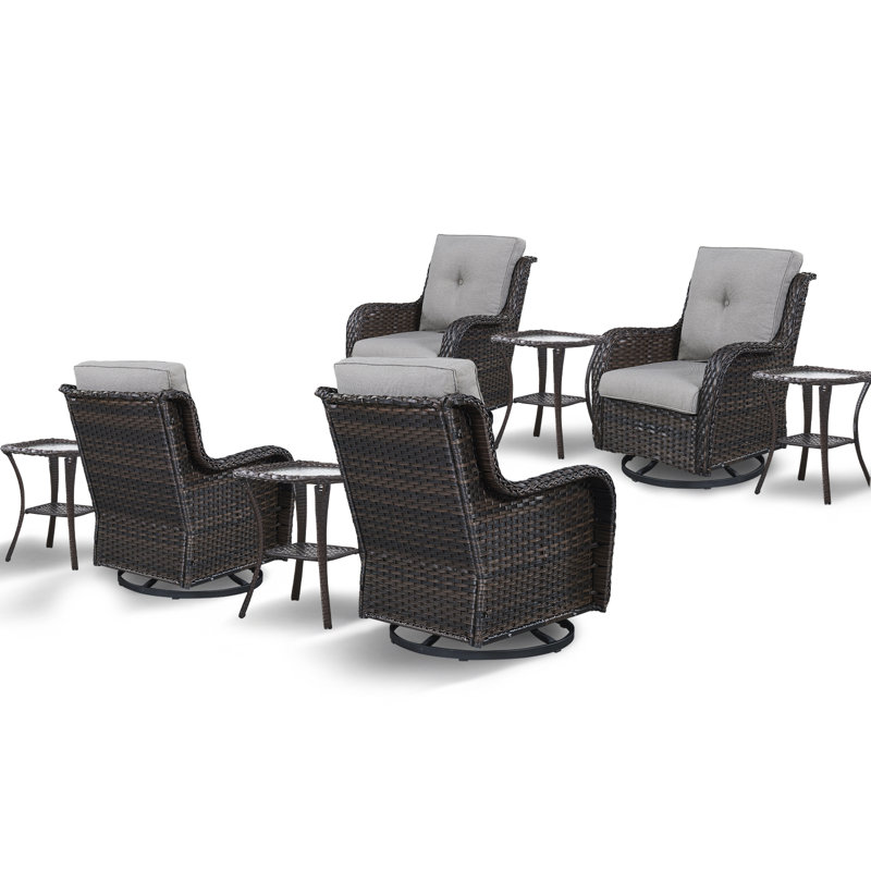 Ensemble de conversation à chaises multiples avec coussins et tables d'appoint 8 pièces Schutt, Brun, gris