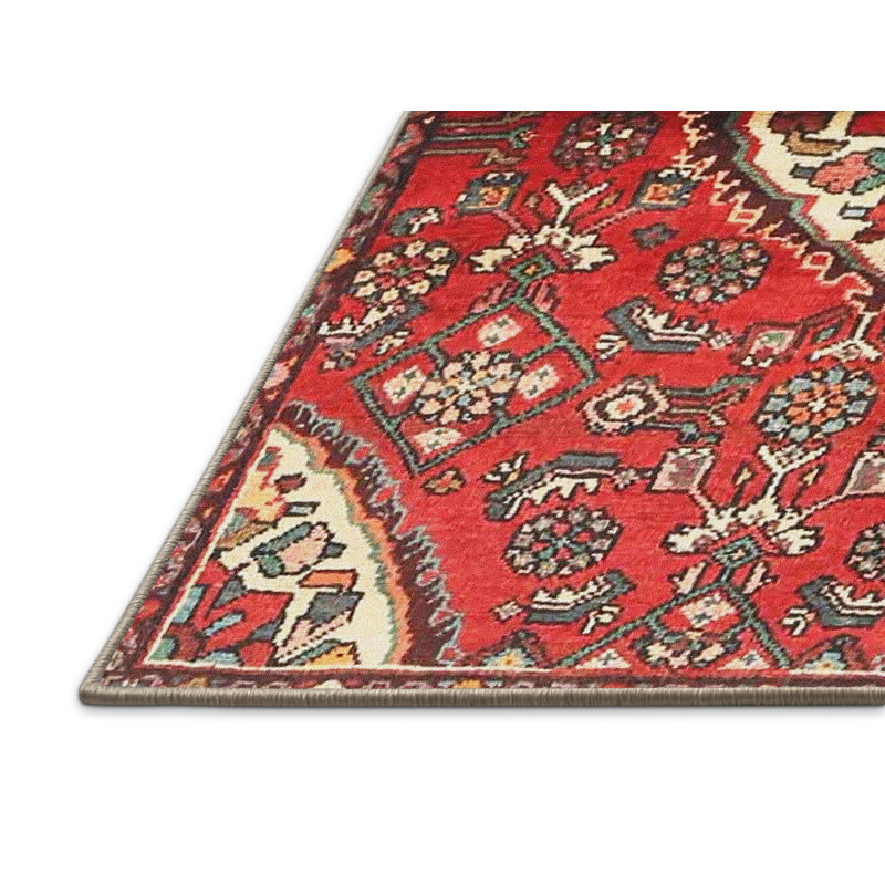 Tapis traditionnel rouge / beige Thionville, Rectangle 2 pi x 5 pi