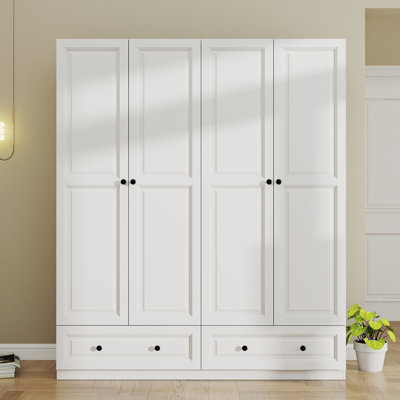 Versatile 4-Door Wardrobe with 2 Drawers, Spacious Closet for Bedroom or Guest Room, White,