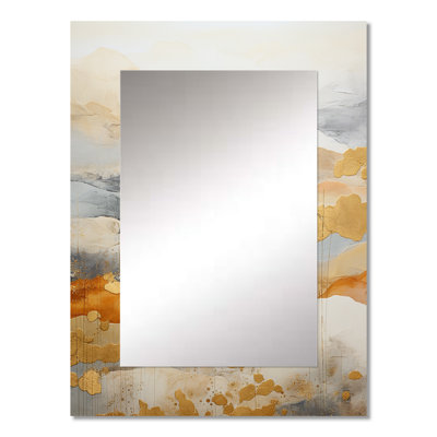 Beige And Gold Minimal Expression II - Abstract Shapes Decorative Mirror, Modern Wall Mirror, Printed Metal Art