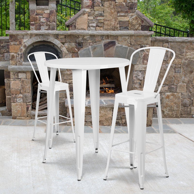 Genece Metal 3-Piece Indoor and Outdoor Bar Set, White, 41" H x 30" W x 30" L