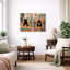 Cozy Black Cat, scène de café, images de salon, impression sur toile encadrée, 2 pièces-119655619-119655622