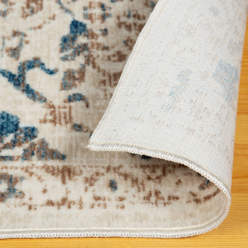 Tapis intérieur / extérieur en laine beige / bleu Stefani, Rectangle 5 pi x 7 pi
