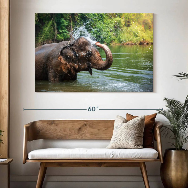 Elephant Throws Water, 34" H x 51" W