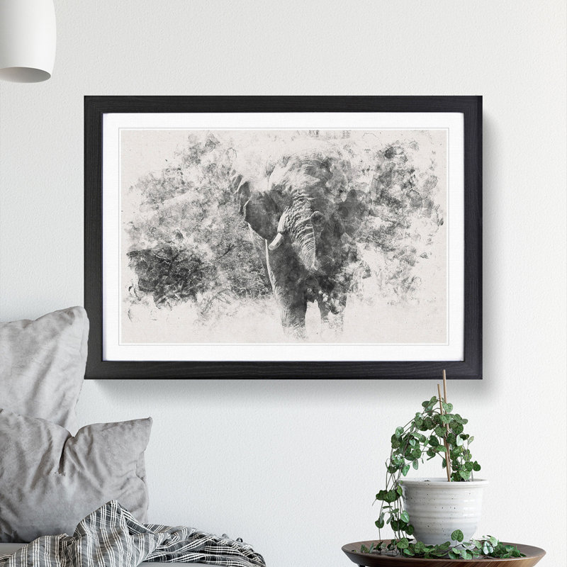 The Majestic Elephant Watercolour - Single Picture Frame Print on MDF, 62cm H x 87cm W x 2cm D, Black Framed