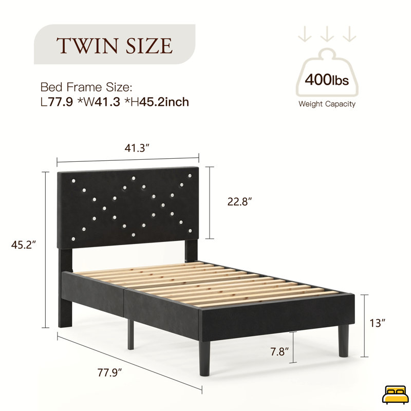 Upholstered Platform Bed, Twin