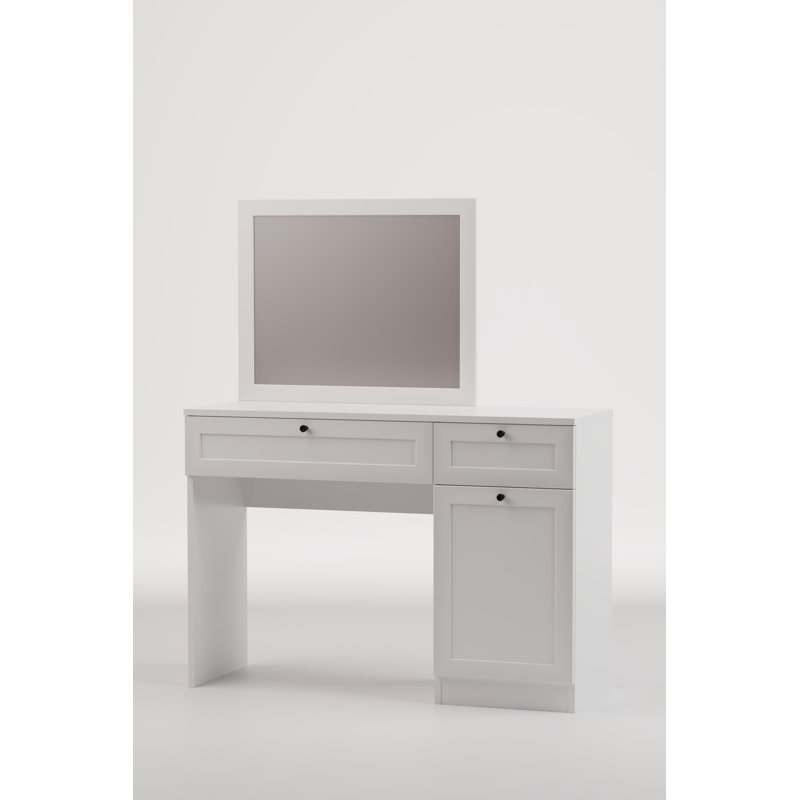 Makeup Vanity Table with Mirror and Cabinet, White