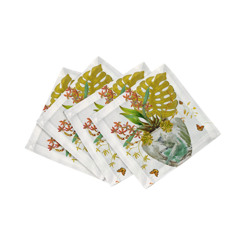 Monkey Large Jungle Cotton Sateen Cocktail Napkins, Dijon