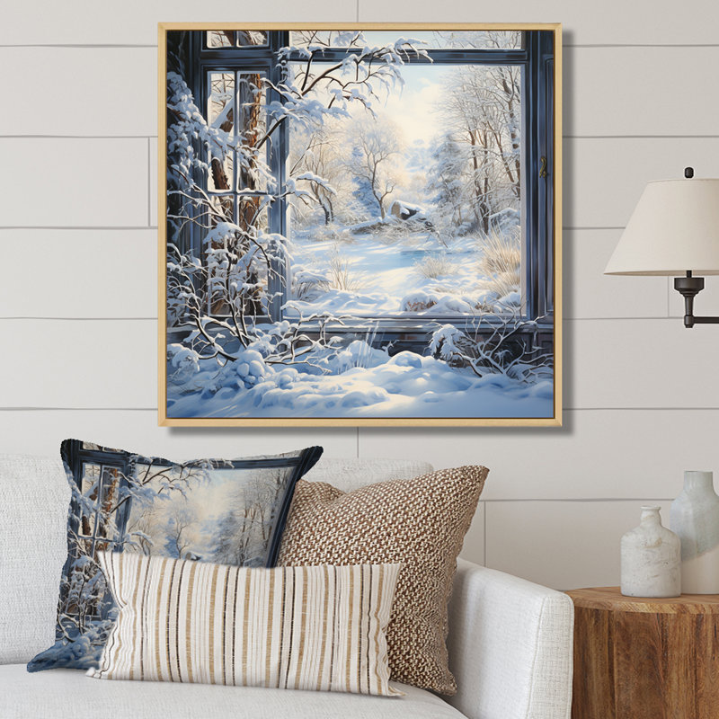 «Winter River Window View I - Winter Landscape», art mural, Cadre flottant brun, H 30 po x l 30 po x P 1,5 po