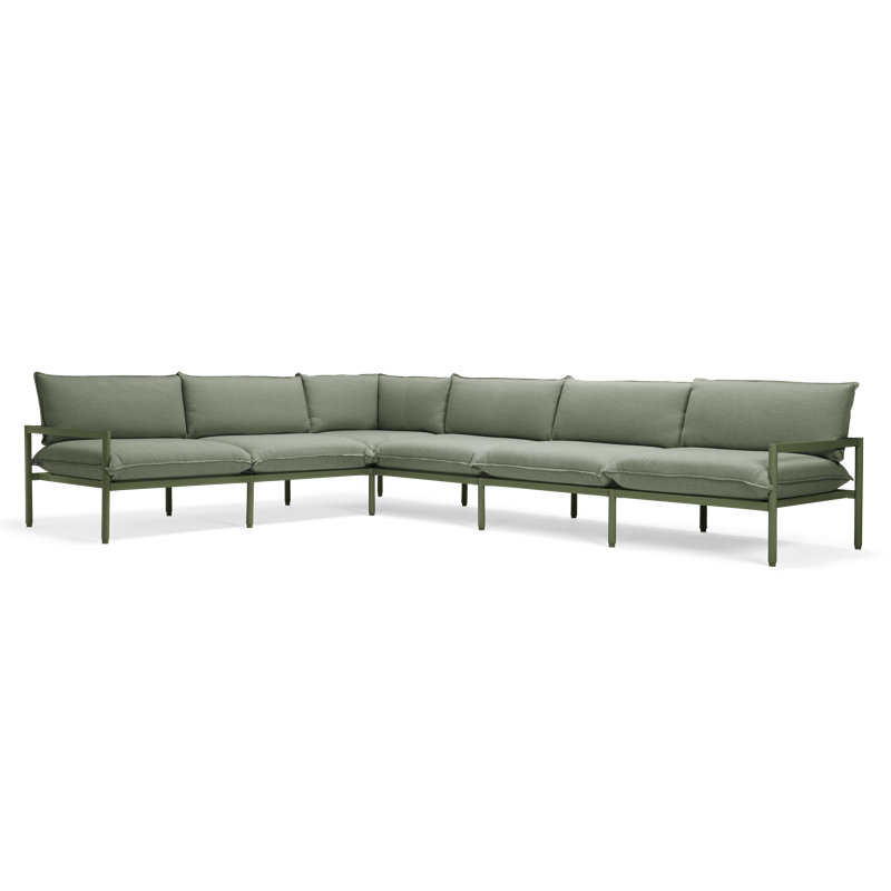 Terra 136'' Wide Reversible Powder Coated Aluminum Patio Sectional with Sunbrella® Cushions, Olive