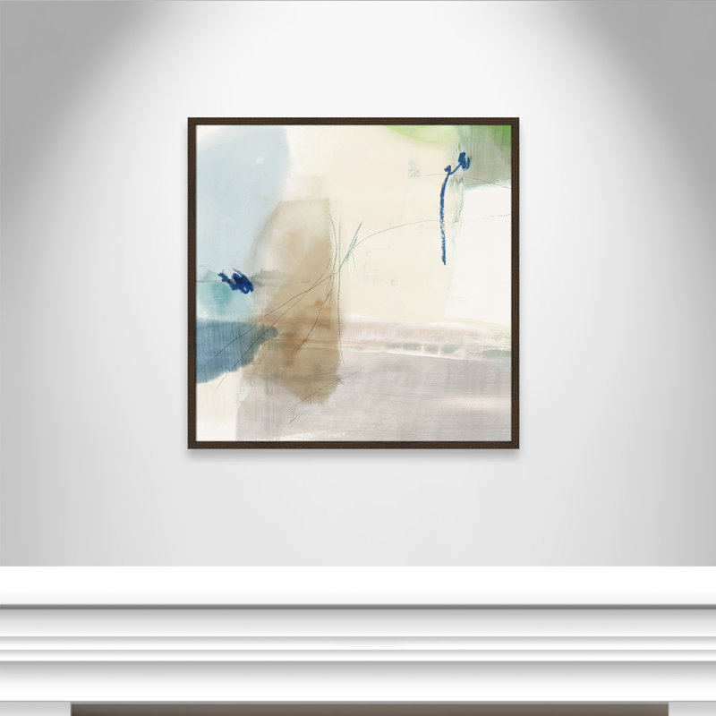«Aquamarine Whispers II» par Casa Fine Arts, Papier avec cadre photo noyer, Pas de tapis, H 32 po x l 32 po x P 0,75 po