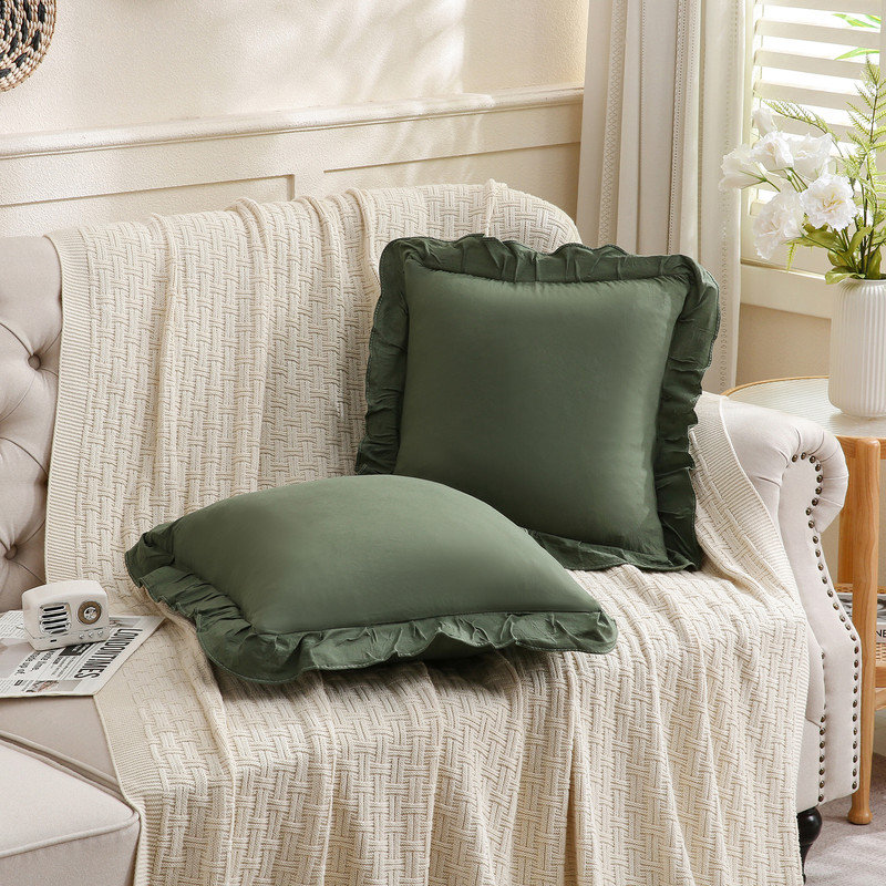 Olive Green Ruffled Fringe Set of 2 Pillowcases - King, King Pillowcase, Olive Green
