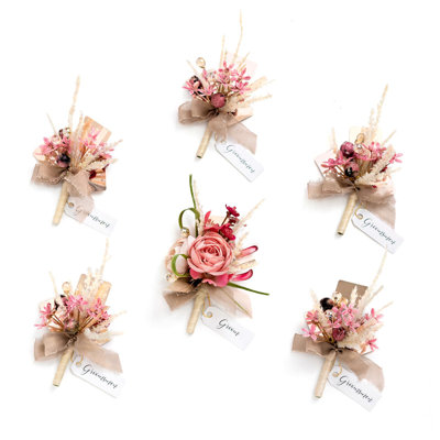 Boutonnière pour homme, boutonnière pour garçons d'honneur 6 pièces, fleurs artificielles pour décoration de mariage / bal / retour à la maison