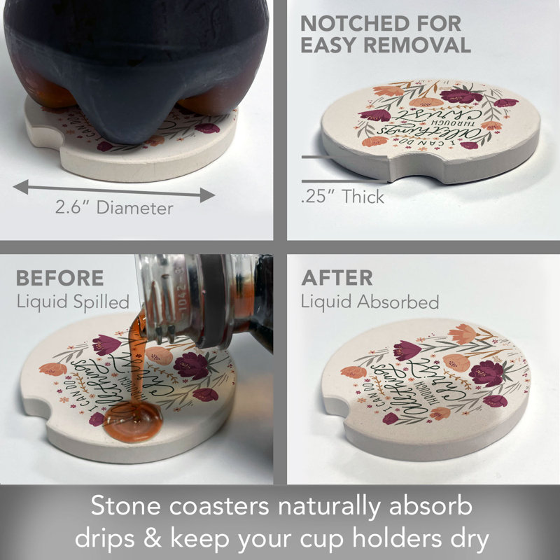 Possible Through Christ Single Absorbent Stone Car Coaster