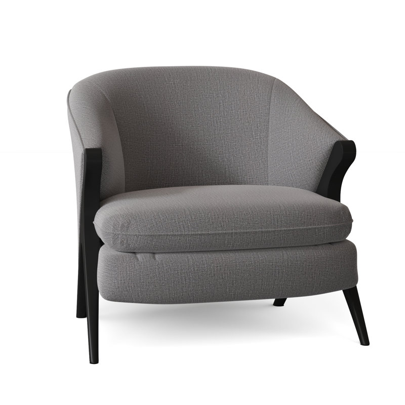 Tatiana Upholstered Barrel Chair, Charcoal Grey Performance, Dark Walnut