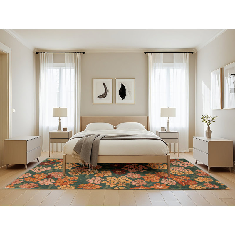 Tapis vert botanique lavable à la machine, Rectangle de 5 pi x 8 pi