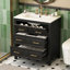 Meuble-lavabo de 30 po avec lavabo en céramique, 3 tiroirs, structure en bois massif, finition noire élégante, idéal pour les salles de bain modernes et les rangements efficaces