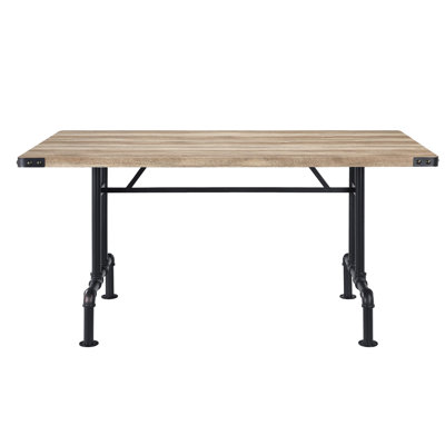 Table de salle à manger rectangulaire avec pieds en métal stables et surface en chêne naturel