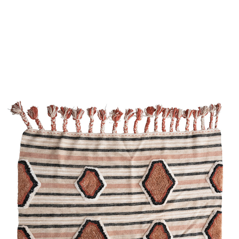 Tapis kilim en coton touffeté à pampilles tressées, Rectangle 5 pi x 8 pi