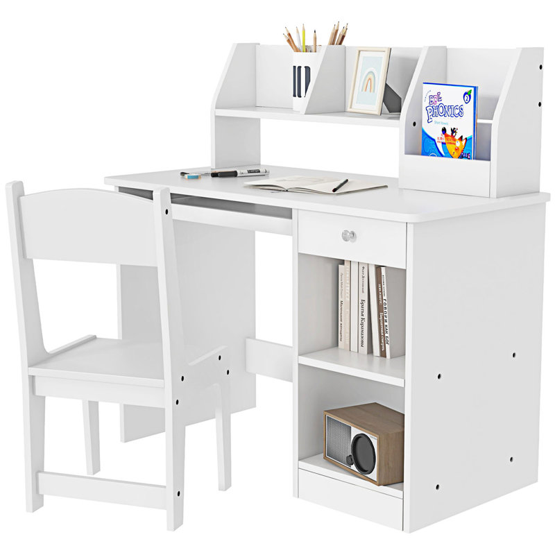 Desk And Chair Set With Storage, White