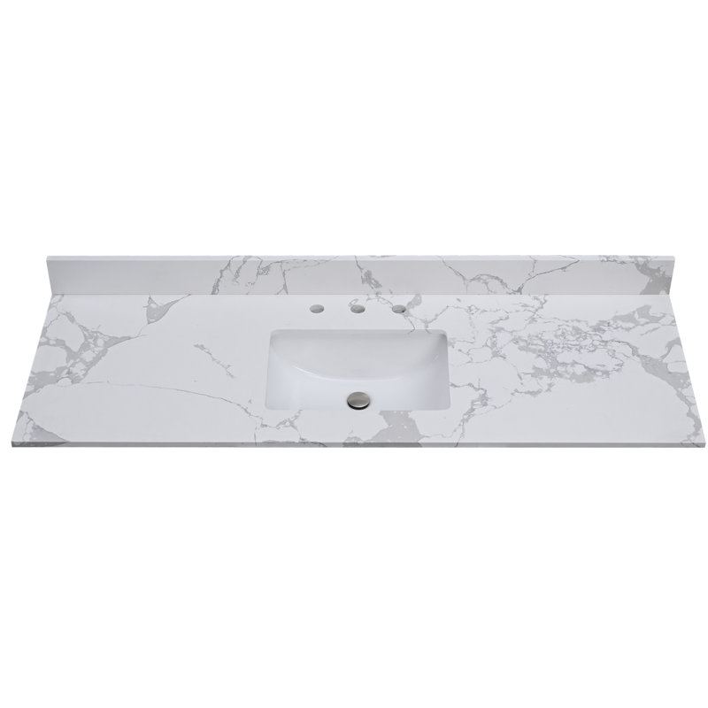 Plateau de meuble-lavabo simple 61 po en pierre de quartz avec lavabo - pour remplacement de meuble-lavabo, sans armoire