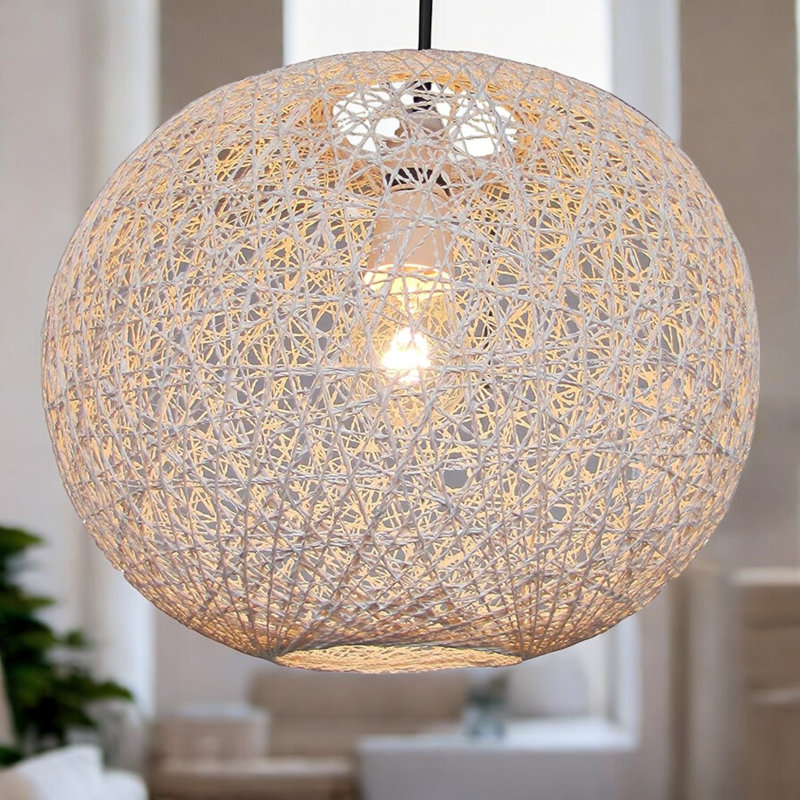 Rattan Sphere Pendant Shade, White, 21cm H x 26cm W x 26 D