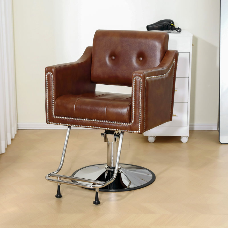 Nashira Faux Leather Swivel Salon Barber Chair, Brown