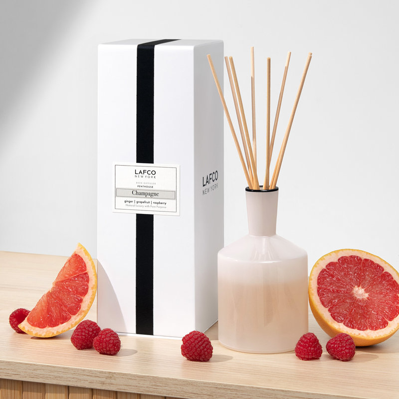 Reed Diffuser, Champagne, White, 6.5" H x 4" W x 4" D