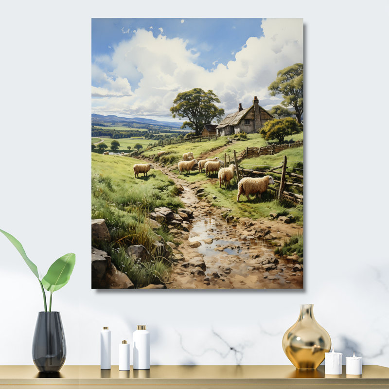 Décoration murale en métal Angleterre Mouton de Grazingengland II - Angleterre, H 32 po x l 24 po x P 1 po