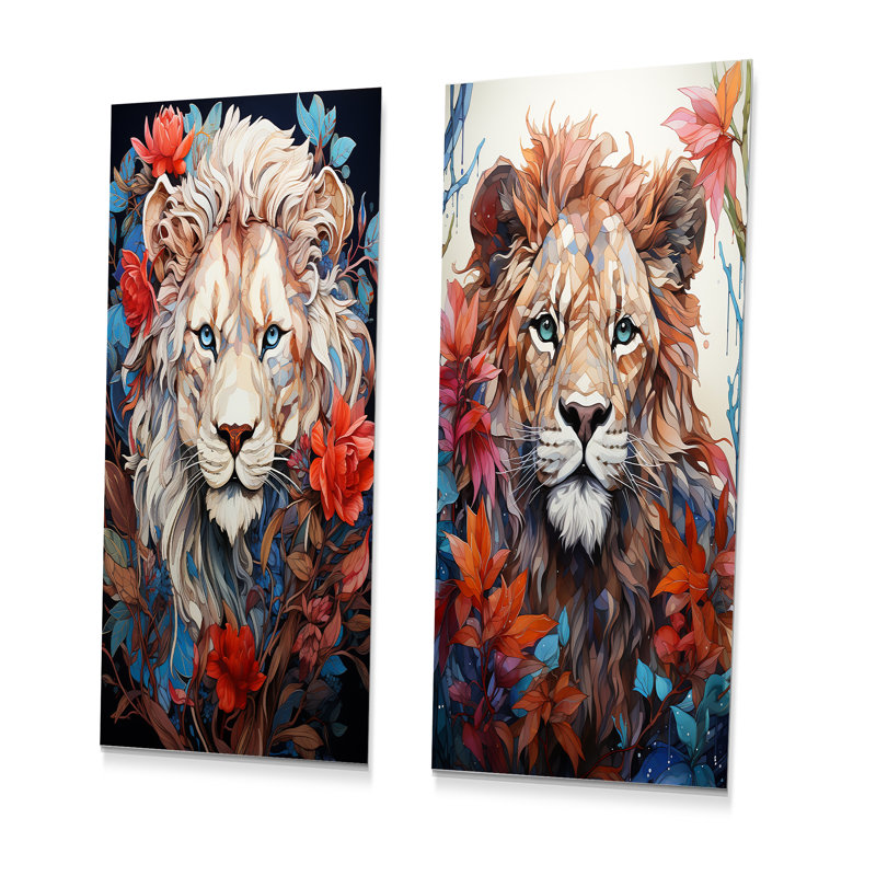 «Enigmatic Lion Monarch», ensemble de 2 impressions sur métal, H 28 po x l 24 po