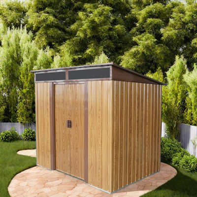 Remise de rangement extérieure durable en résine 4X8Ft avec cadre de fondation en métal, portes coulissantes cadenas, remise de jardin résistante aux intempéries et à l'épreuve de la rouille