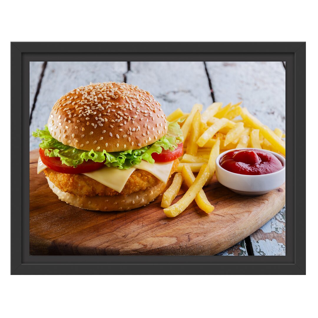 Gerahmtes Wandbild Chickenburger Pommes