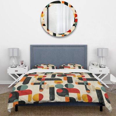 Orange Green Midcentury Geometric Shapes - Midcentury Duvet Cover Set