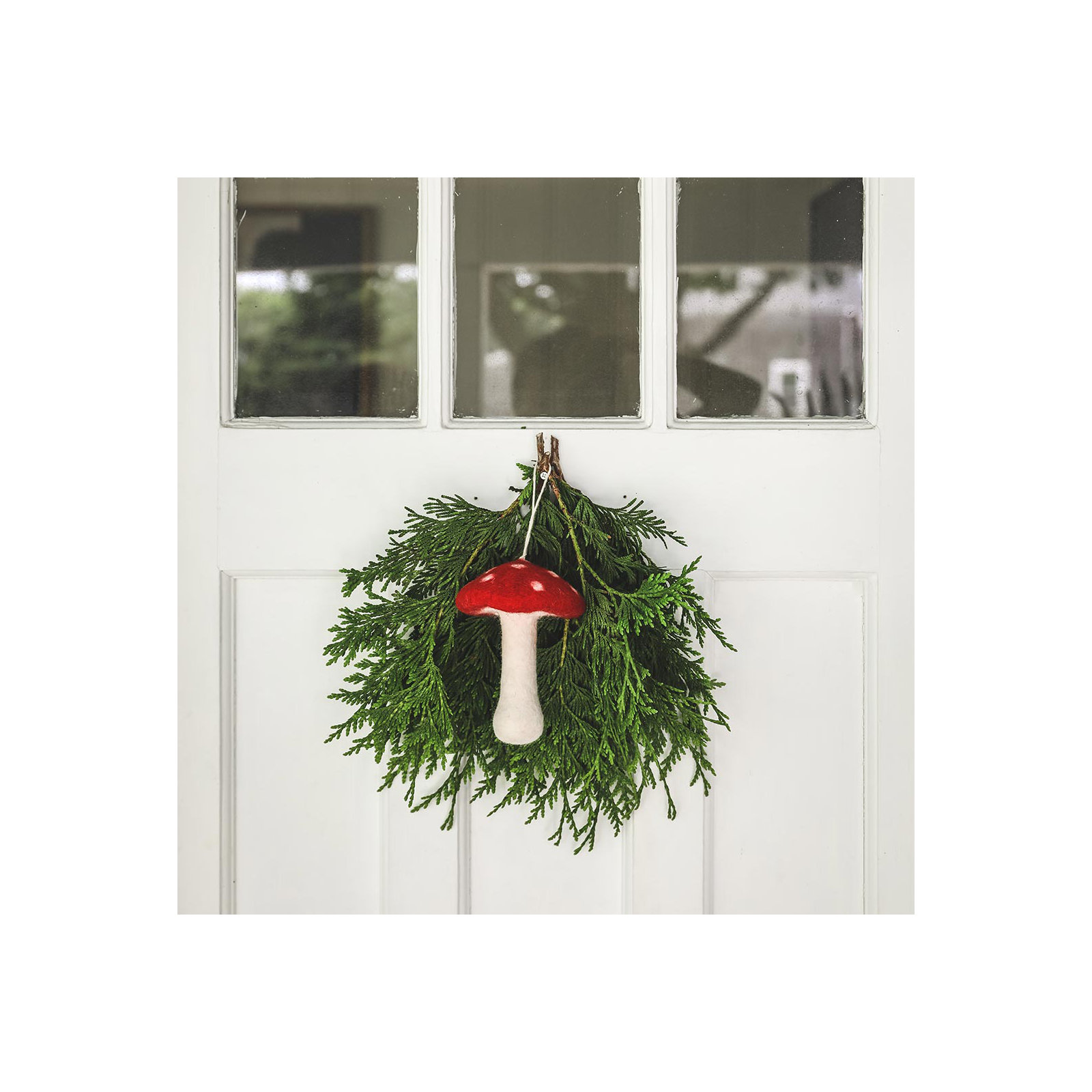 Nordic Felted Mushroom Ornament - Single, Medium:  3.5" H X 2.5" W