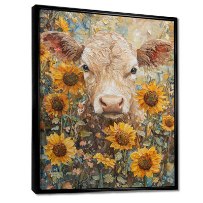 Dunnuck Cow, peinture avec tournesols II - vache, reproduction d'art sur toile