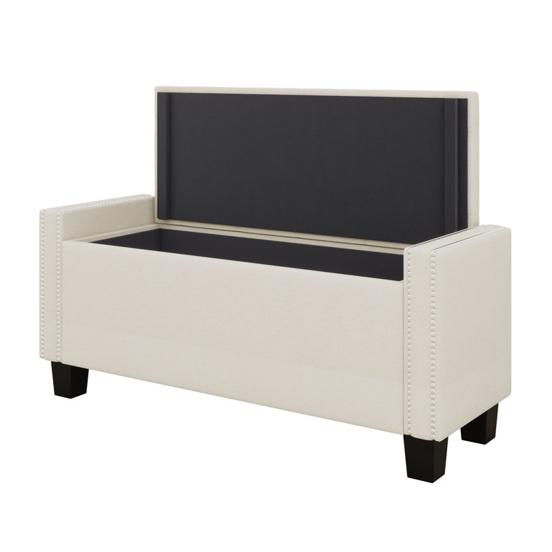 Structure de lit rembourrée avec rivets, tables de chevet et repose-pieds capitonné avec rangement, Beige