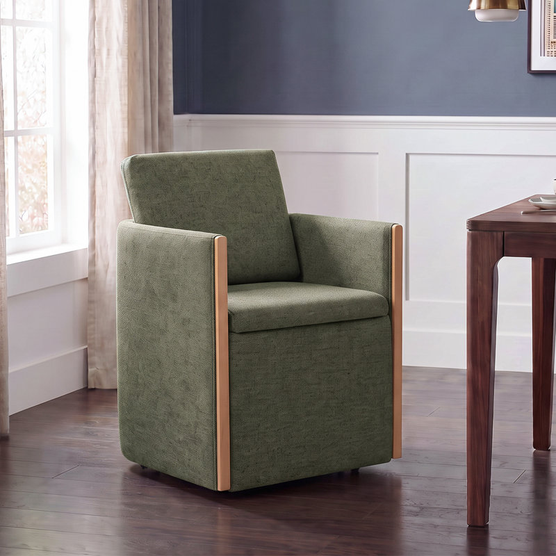 Modern Dining Arm Chair with Premium Upholstery & Hidden Casters, Moss Green