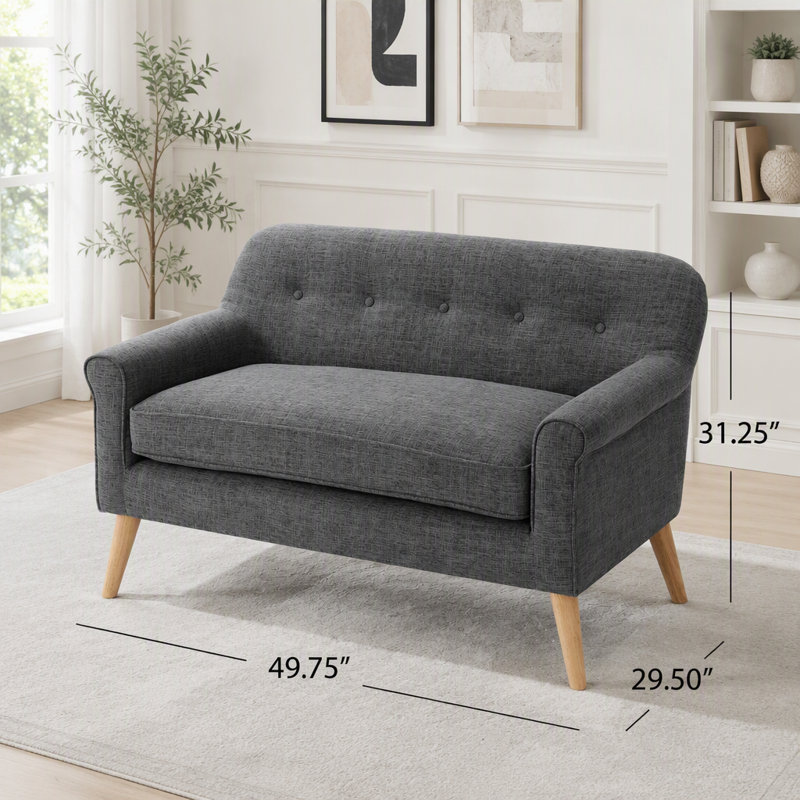 Causeuse Mid-Century avec dossier capitonné, Tissu gris