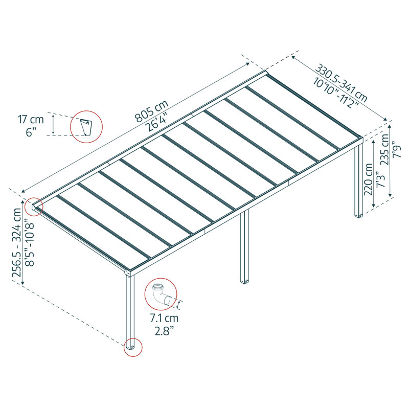 Palram - Canopia Stockholm 26' W x 11' D Polycarbonate Aluminum Stationary Slope Patio Awning Gray/Clear