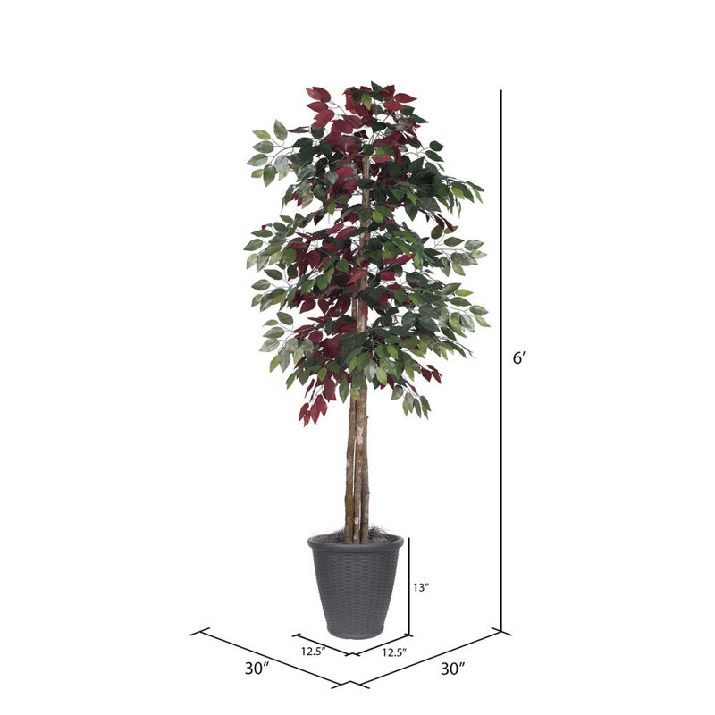 Arbre à feuillage artificiel 72 po en pot, gris