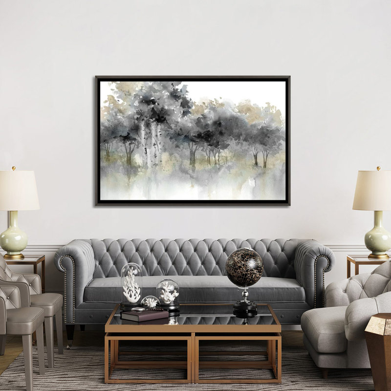 Water's Edge I - Noir et or 6 pièces, H 40 po x l 60 po, Toile tendue