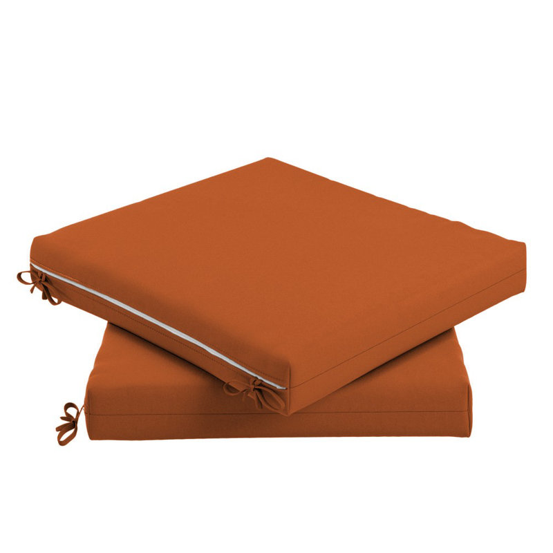 Chair Pad Cushion Set Of 2, 18" X 18" X 2.5", Premium Memory Foam Core With Waterfall Edge, Sunbrella, Patio Cushion For Outdoor Chairs