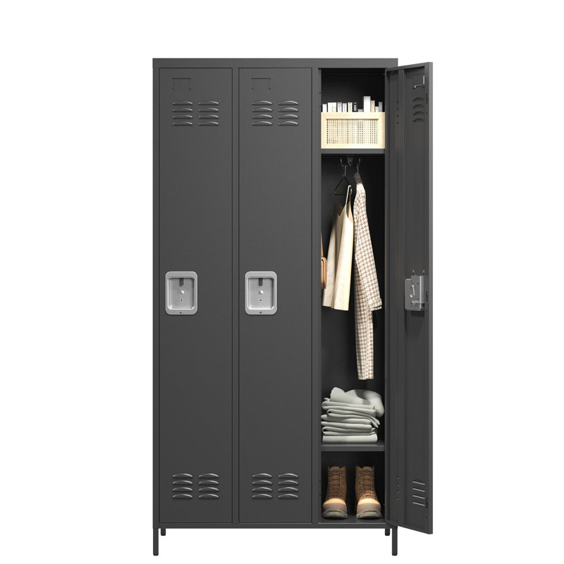 Metal Storage Locker With Modern And Functional Design - Home Gym Office Garage, Black 3 Door Lockers For Different Uses