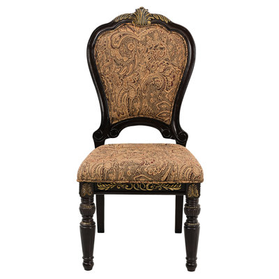 Chaises d'appoint traditionnelles de 2 pièces pour salle à manger de luxe, finition cerisier avec inclinaison dorée, revêtement, charge de 250 lb, largeur de siège de 21,25 po, conception à volutes, structure en bois, profondeur de produit de 20,25 po pour salle à manger 2, multicolore,