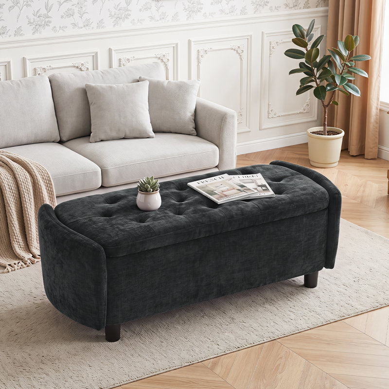Banc de rangement capitonné 46,5 po Modern, Chenille noir
